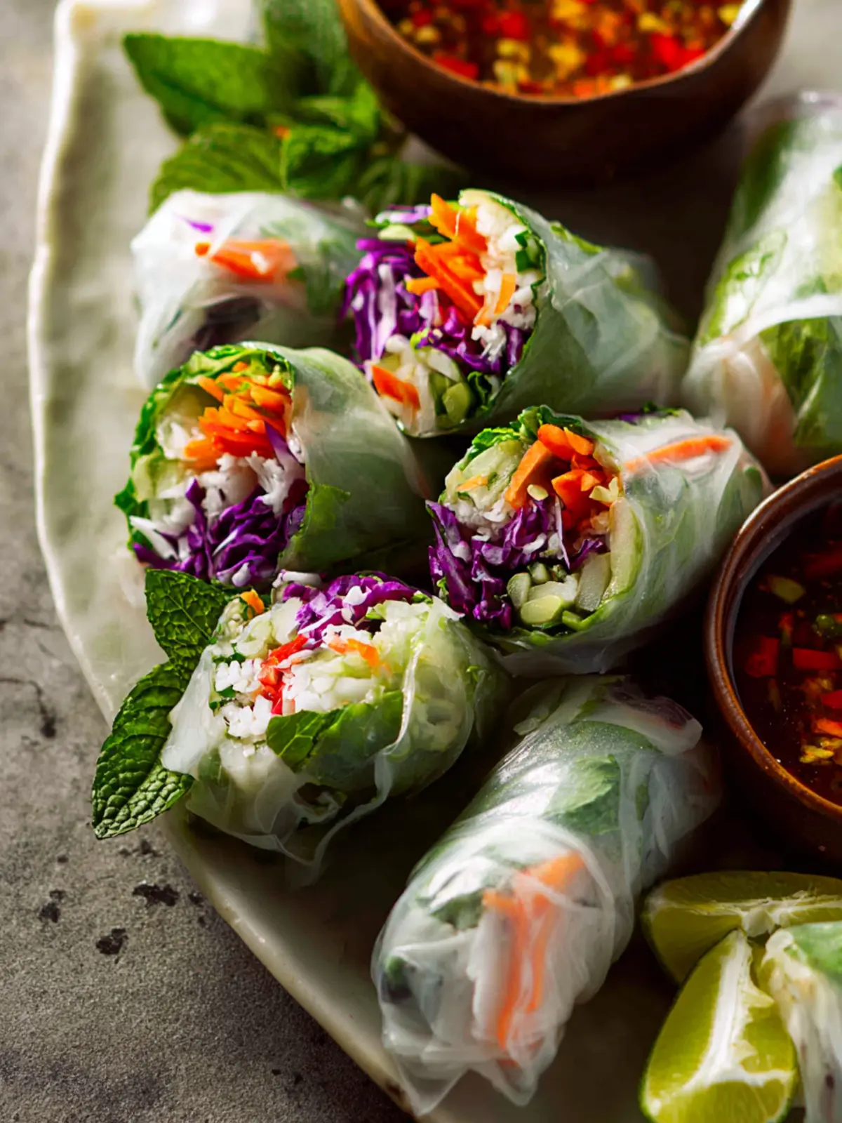 Fresh Vegetable Spring Rolls with Bright Lime Dipping Sauce First Image